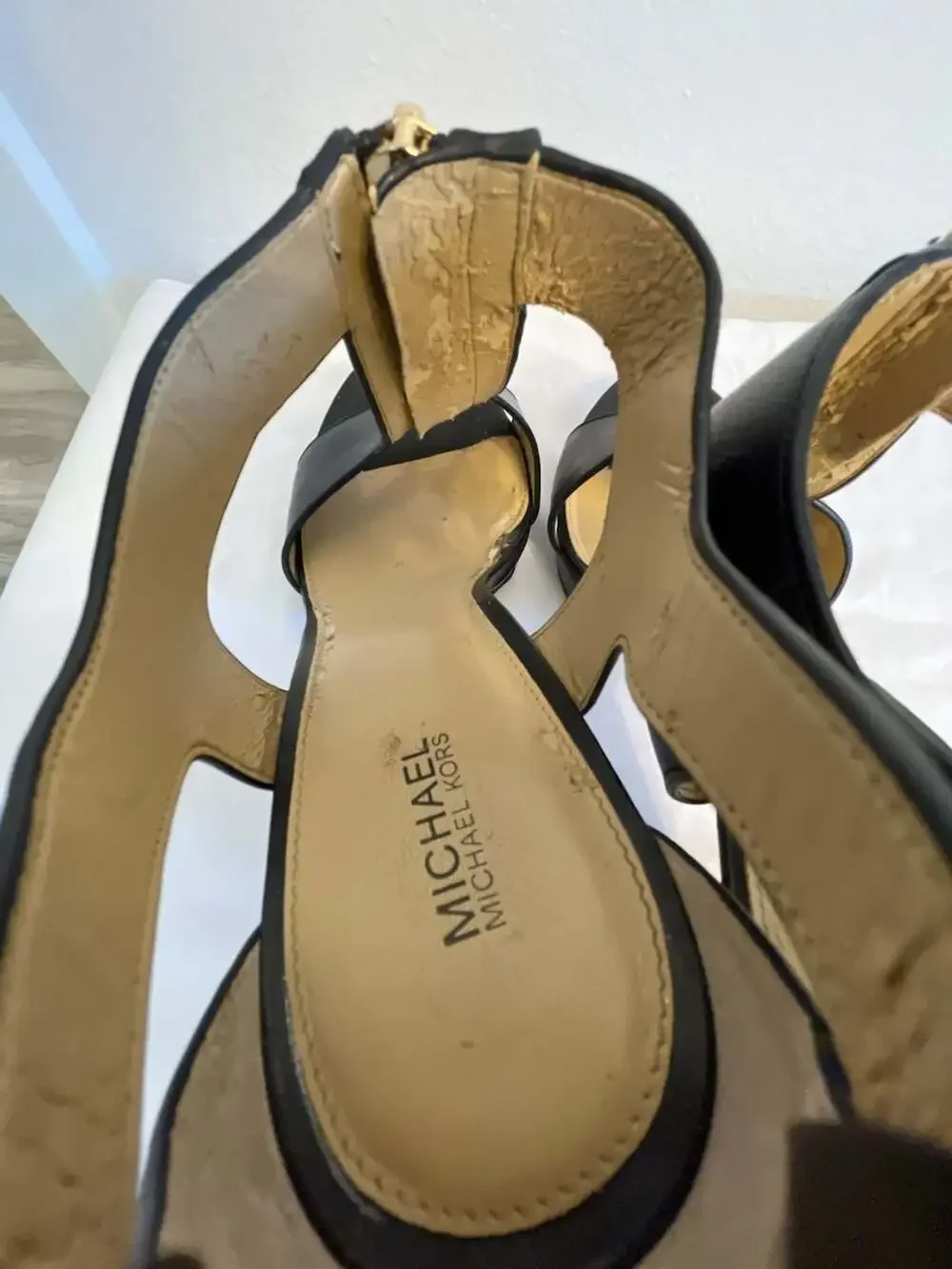 Michael Kors Berkley Black Leather Front-Zip Platform Sandals Women’s 11